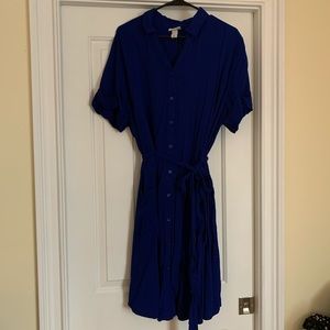 Ava and Viv 2x Cobalt Button-up Rayon Tie Dress
